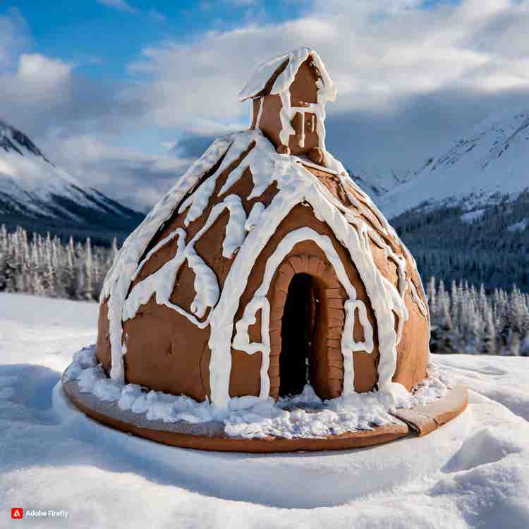 Gingerbread House - An igloo-inspired gingerbread structure with snowy landscapes.