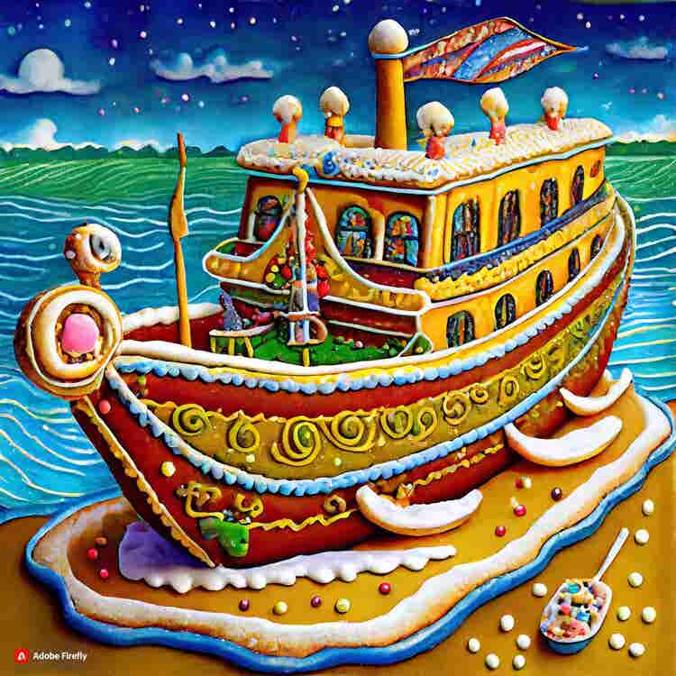 Gingerbread House: A gingerbread Mississippi riverboat.
