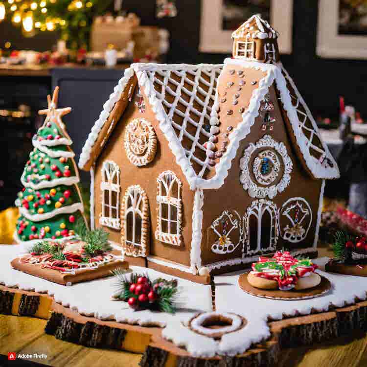 Gingerbread House: A charming gingerbread colonial house with white picket fence.