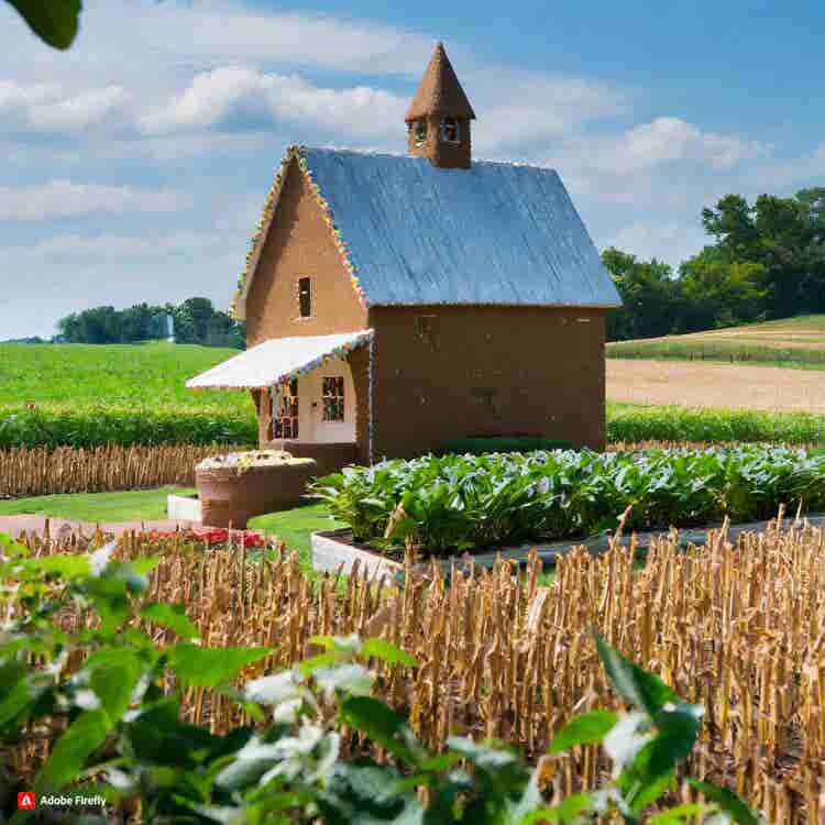 Gingerbread House: A gingerbread barn with rolling fields of sugary crops.