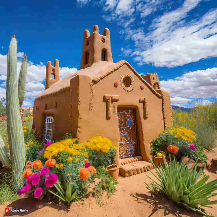 Gingerbread House: A gingerbread adobe house with desert flora.