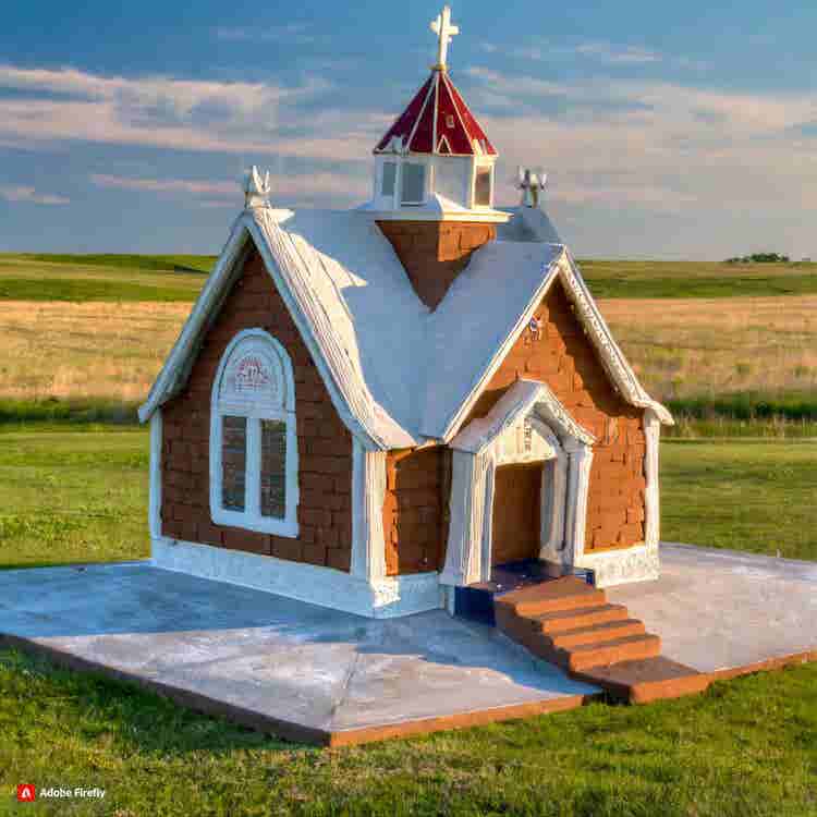 Gingerbread House: A gingerbread prairie schoolhouse with open fields.