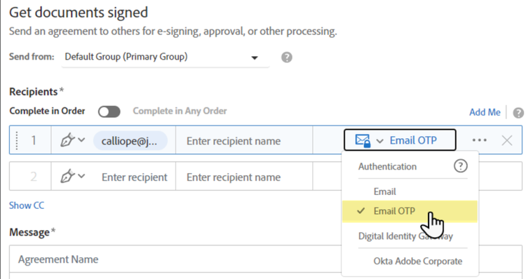 Image showing Acrobat Sign – One Time Password via Email