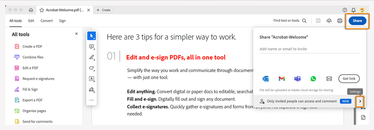 Image showing how managing access and sharing PDF files securely with Acrobat