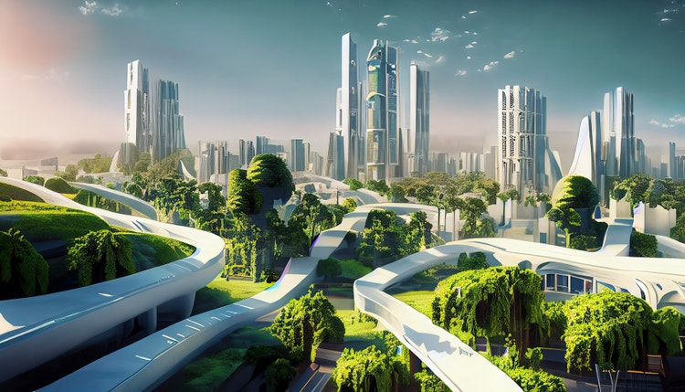 Generative AI image of a cityscape created with Adobe Firefly.