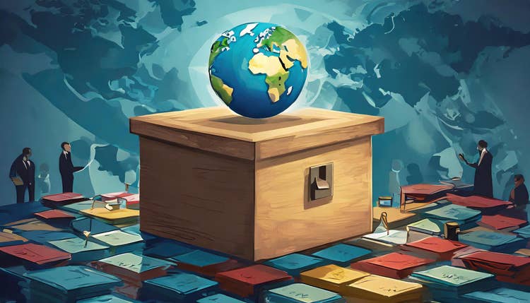 Illustration of an earth on top of a voting box.