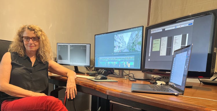 Image of the workspace of editor Carolina Siragyan who edited Oscar-nominated documentary “The Eternal Memory”.