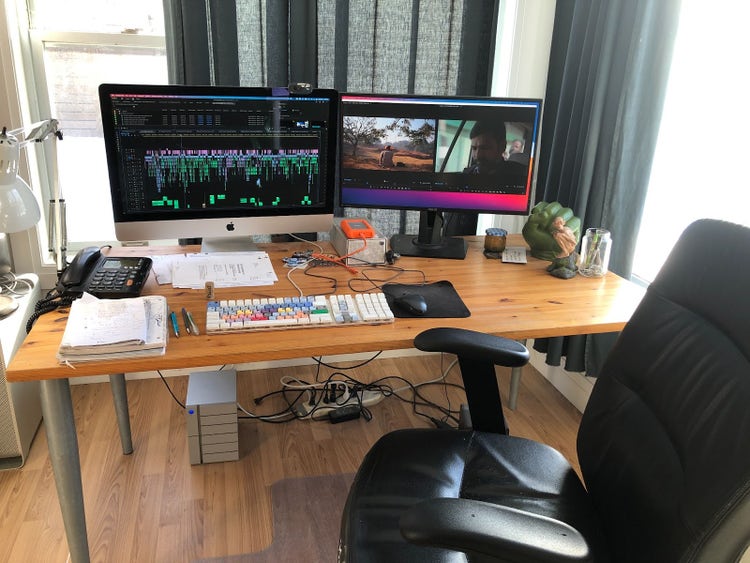Still image of the workspace of Editor Mike Munn from the fim "To Kill a TIger".