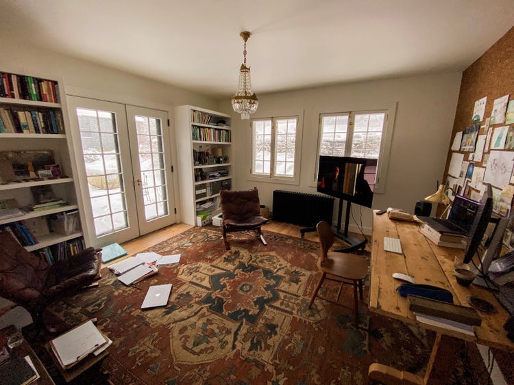 Workspace of Patrick Walsh, “The Uninvited” editor.