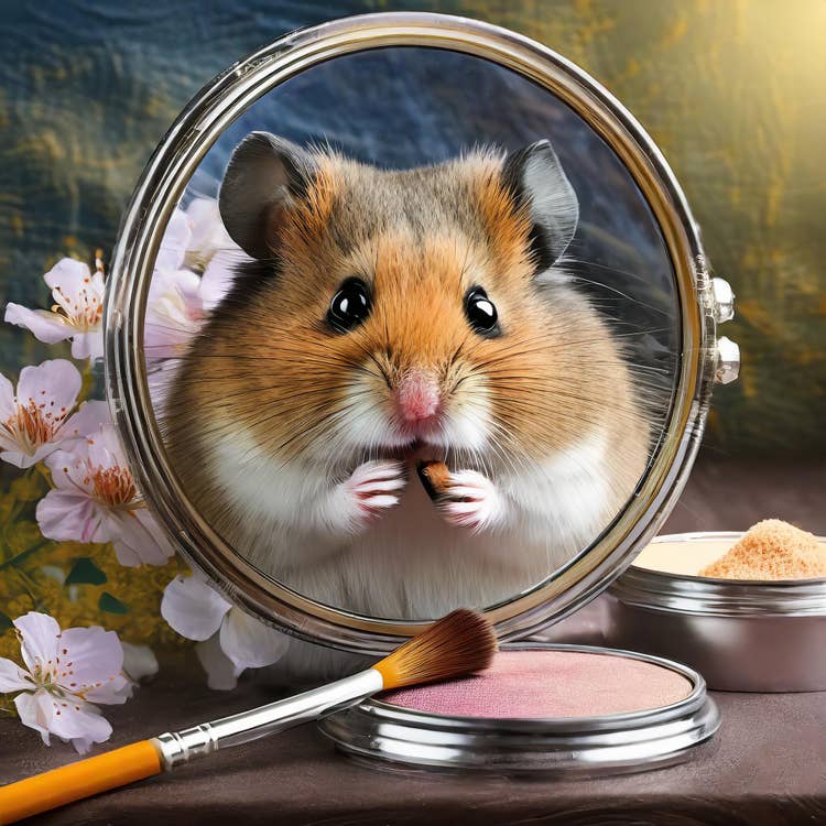 Hampster looking in a mirror.