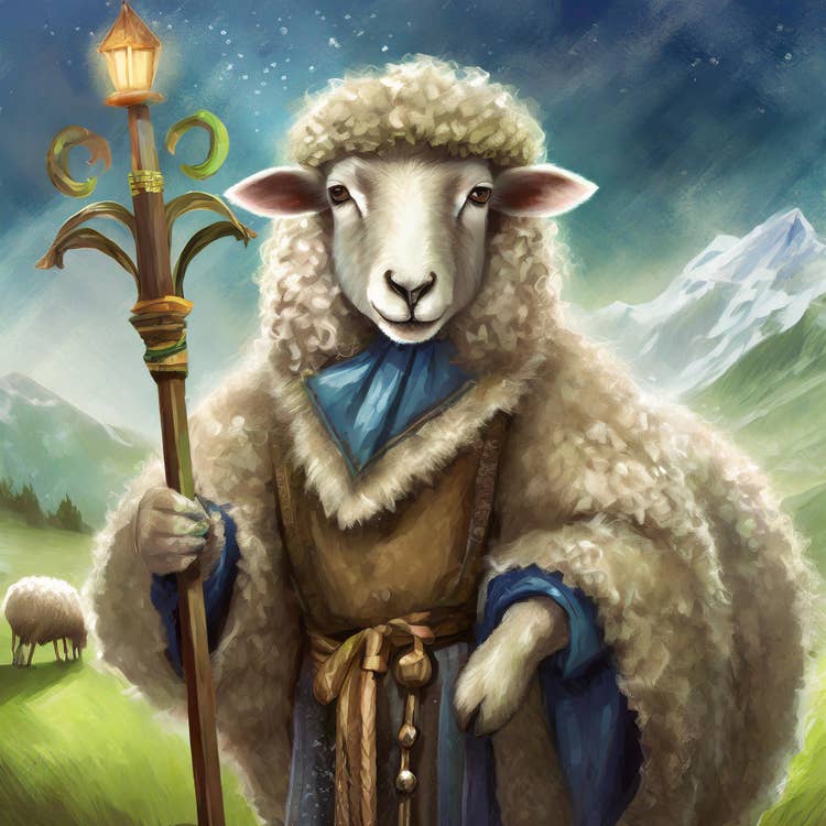 Sheep wearing a shephards clothing.