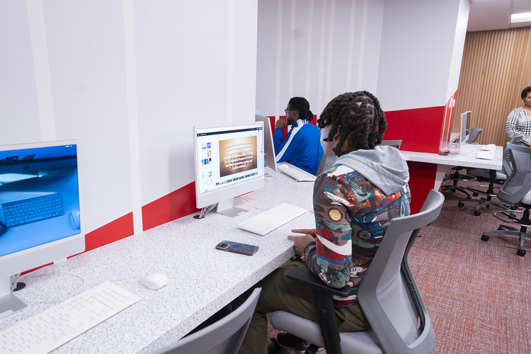 Image of Winston-Salem State University student working on a computer.