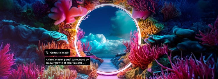 Colorful undersea image created using generative AI in Photoshop.