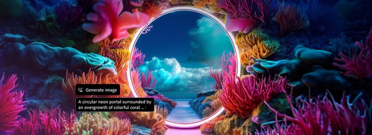 Colorful undersea image created using generative AI in Photoshop.