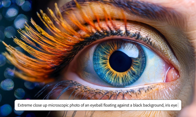 Image created using Adobe Firefly of an extreme closeup photo of an eye.