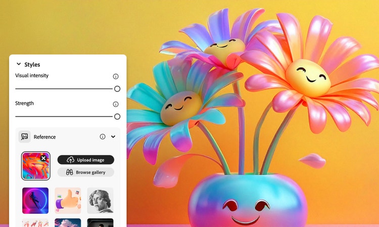 Colorful flowers created using Adobe Firefly Image 3 Model.