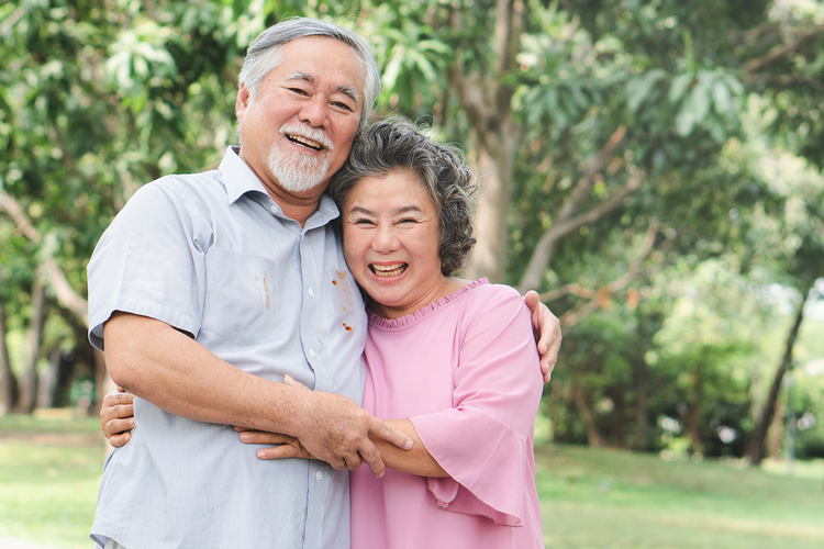 Couple embracing.