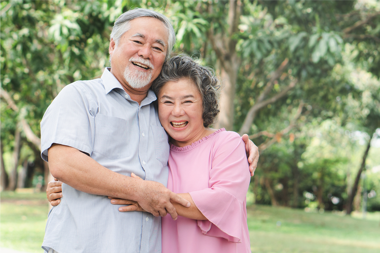 Couple embracing.