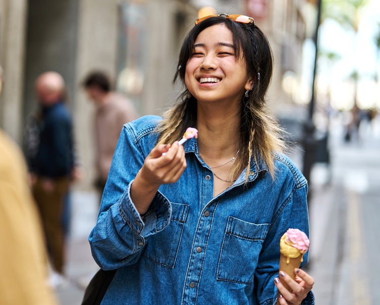 Woman eating icecream.