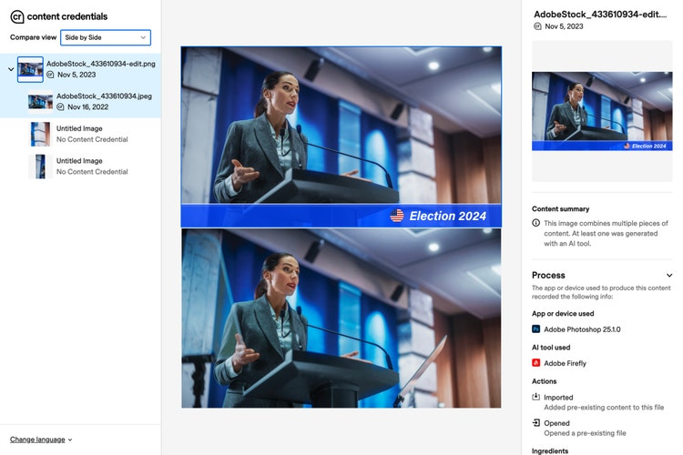 Image showing Content Credentials in Adobe Stock.