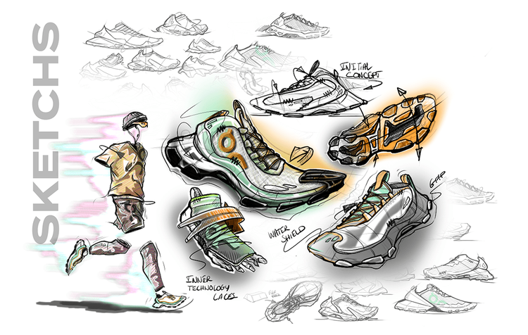 Sketches of shoes in Photoshop.