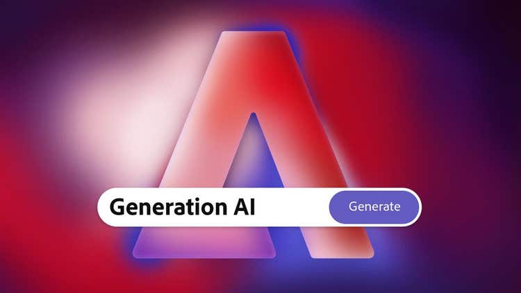 Otherworldly red and purple colours with an Adobe A logo and Adobe Firefly generation type box