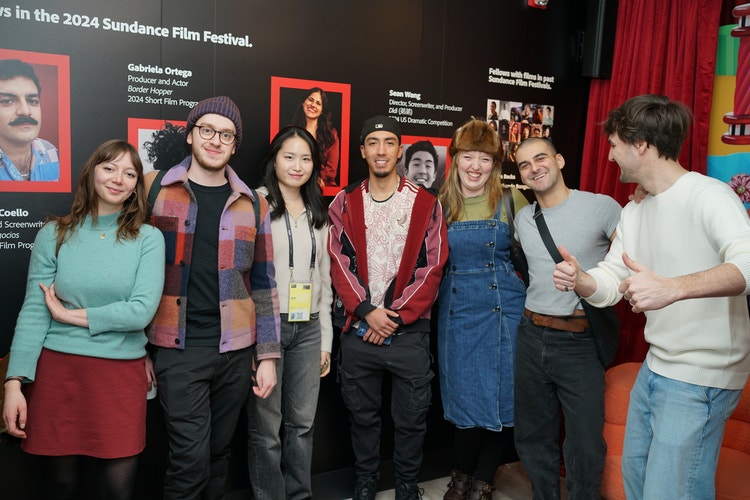 Image of a group of Sundance Ignite x Adobe Fellows at the 2024 Sundance Film Festival.