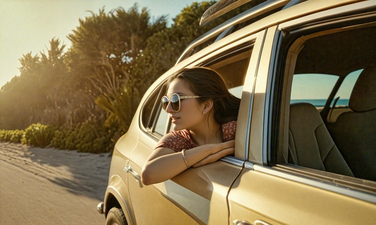 A Woman Savoring the Ride with Her Car Window Down on a Bright Day.