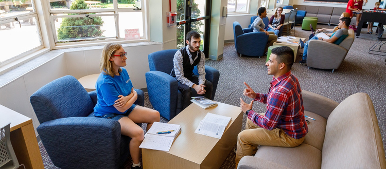 Students meeting together in a group at MassBay Community College.