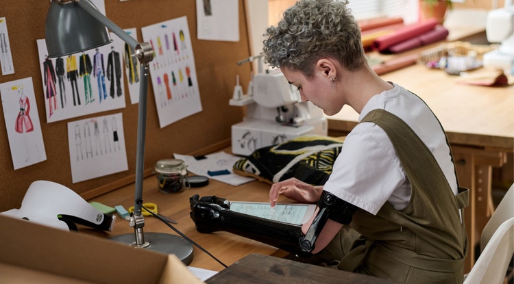 Woman working at a desk at work.