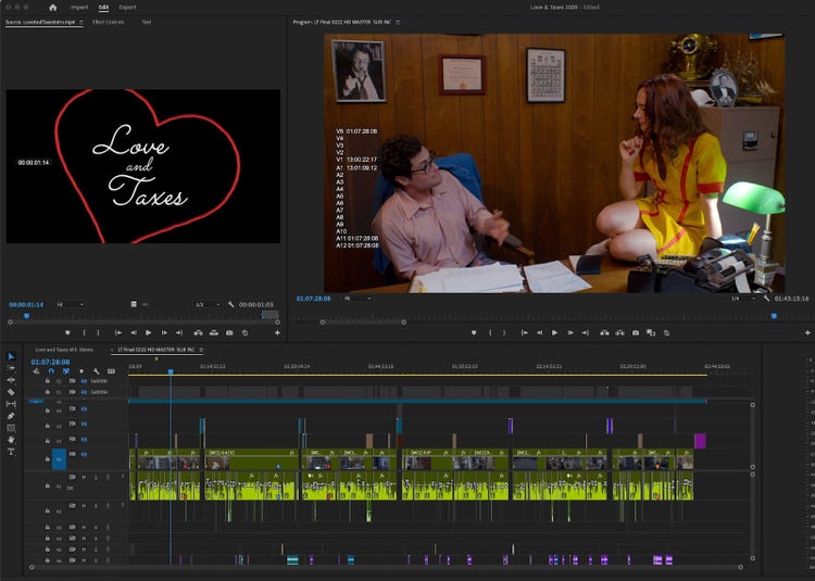 Still image from the editing room of award winning film Love and Taxes.