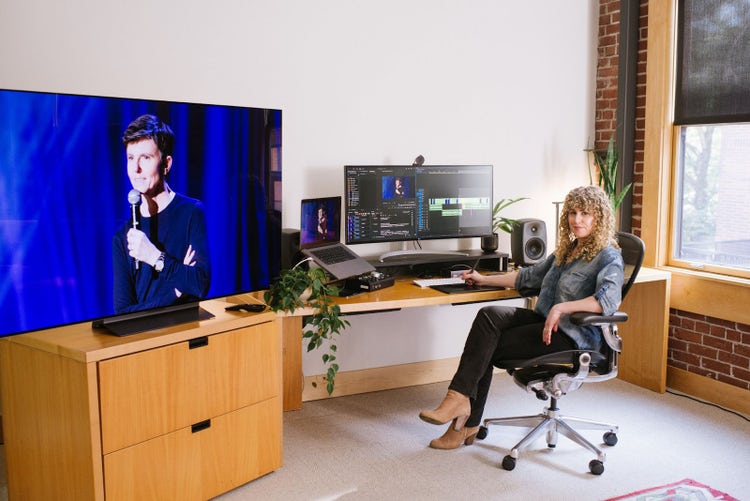 Image of Emmy-nominated editor, Kelly Lyon's workspace.