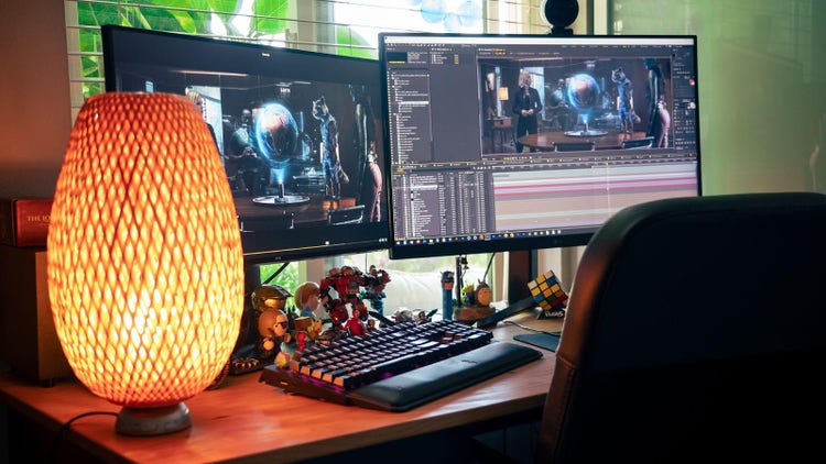 Image of the workspace of Aaron Eaton, Cantina VFX Supervisor.