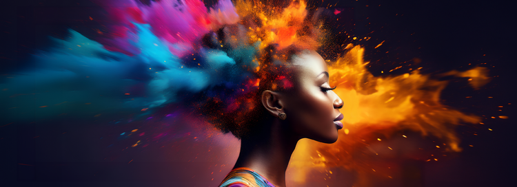 Image of woman surrounded by color create with Generative AI.