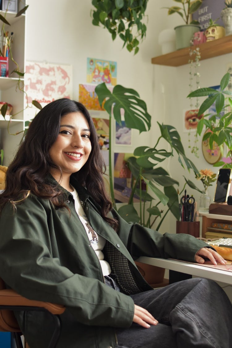 Marlene Vega, a self-taught Mexican American artist and Adobe Express Ambassador.