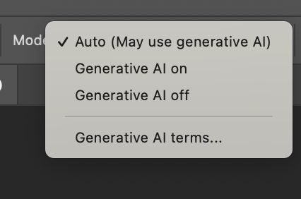 Several options: “Generative AI on,” “Generative AI off,” or “Auto (May use generative AI).”