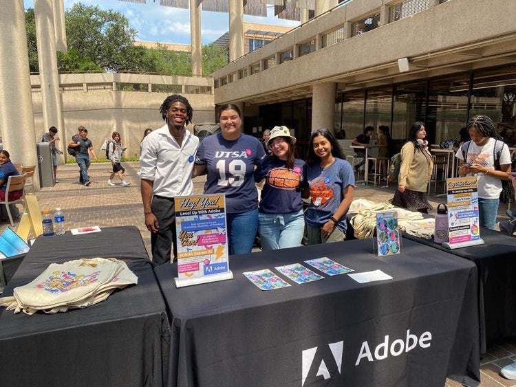 A group of UTSA students promoting Adobe micro-credentials.