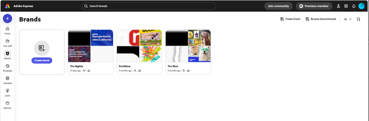 Screenshot of Brands on Adobe Express.