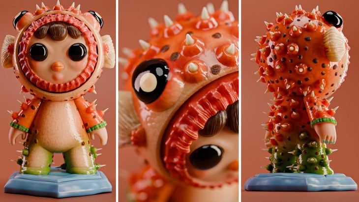 A collage of a toy figurine created using Substance 3D.