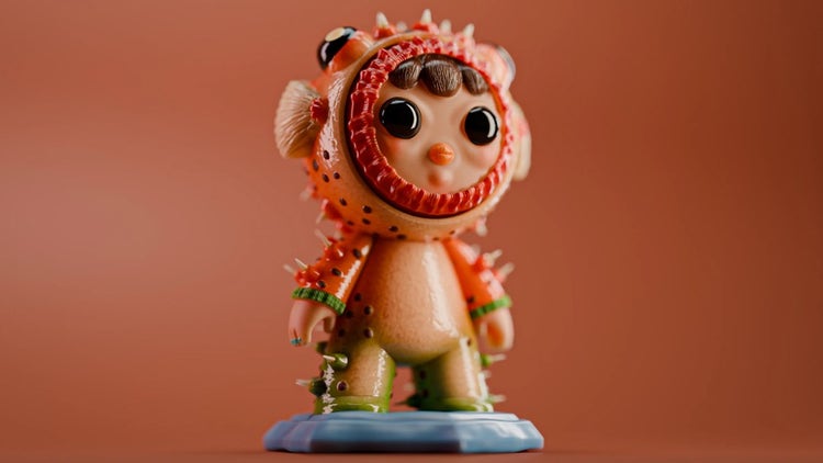A toy figurine of a person created using Substance 3D.