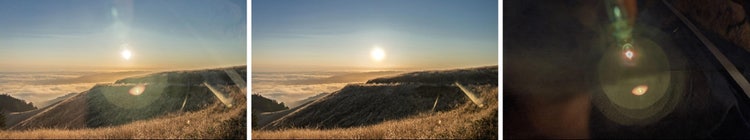 Before and after of Reflection removal of a sunlare.