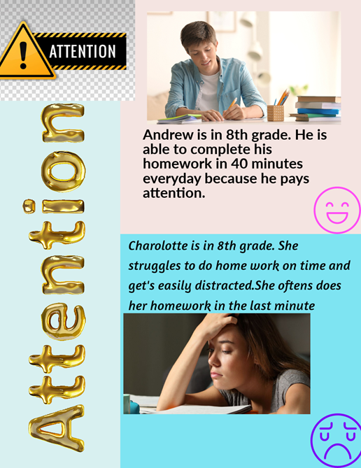 Attention project created by Mount View Middle School student, Abigia Afework using Adobe Express.
