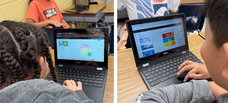 Children on laptops from the Howard County Public School System.