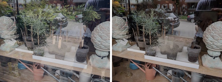 Before and after of Reflection removal in a window.