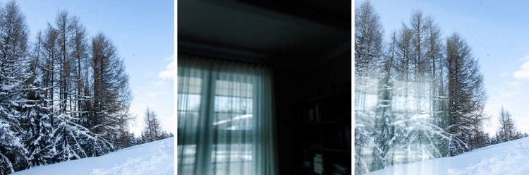 Before and after of Reflection removal in a window.