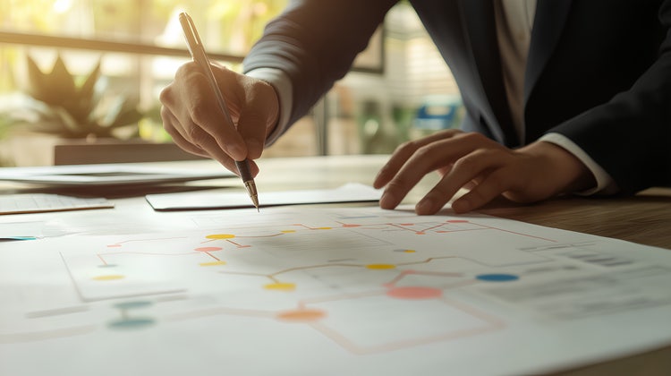 Business process, workflow automation with flowchart. Document management system DMS, Enterprise content management.