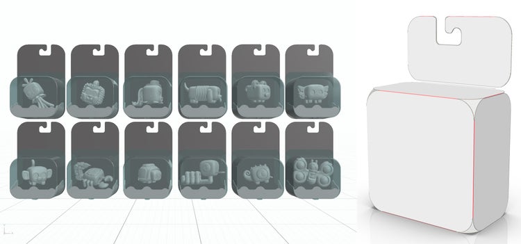 Images of Moose Toys product fit test and layout in Adobe Substance 3D Stager.