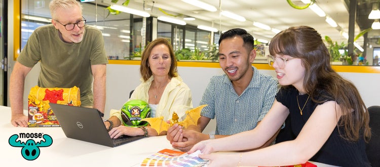 Images of Moose Toys employees.