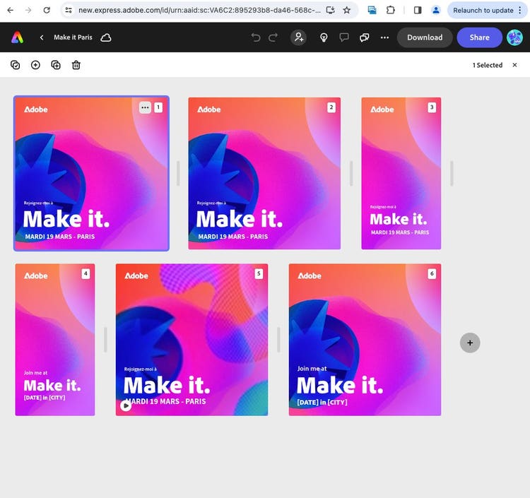 Screenshot of Adobe Express in use.