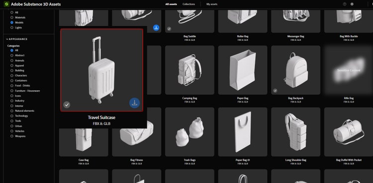 Adobe Substance 3D image of a suitcase.